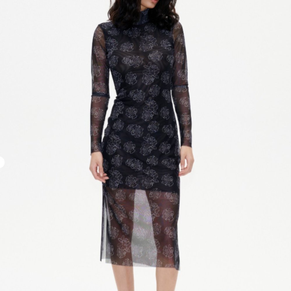Baum und Pferdgarten Mesh Midi Turtleneck Dress